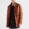 Antiqued Leather Caban Jacket