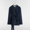Belted Cropped Double-Breasted Peacoat Navy Blue Double-Faced Virgin Wool and Silk