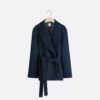 Belted Cropped Double-Breasted Peacoat Navy Blue Double-Faced Virgin Wool and Silk