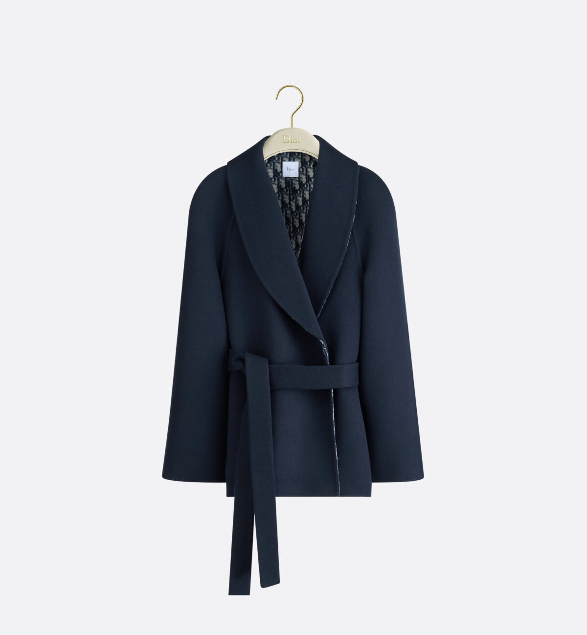 Belted Cropped Double-Breasted Peacoat Navy Blue Double-Faced Virgin Wool and Silk