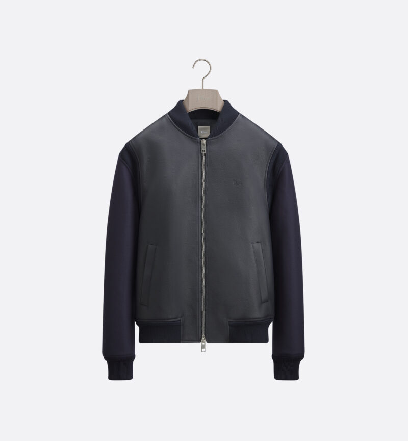 Blouson zippé Cuir de vachette bleu marine