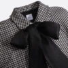 Cape with Tied Neckline Black and White Houndstooth Silk-Virgin-Wool Blend