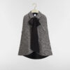 Cape with Tied Neckline Black and White Houndstooth Silk-Virgin-Wool Blend