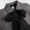 Cape with Tied Neckline Black and White Houndstooth Silk-Virgin-Wool Blend