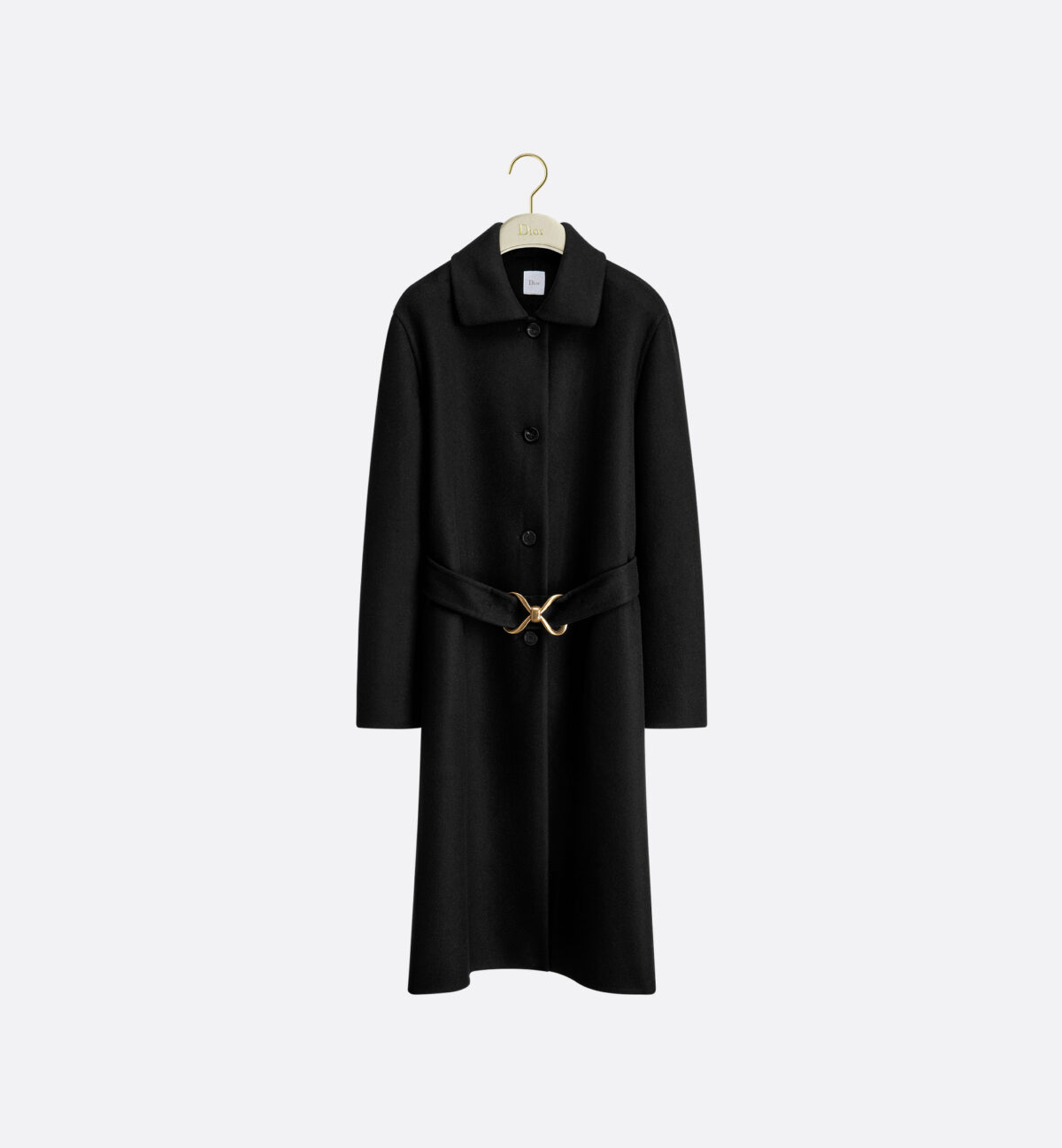 Coat with Belt Black Double-Faced Wool Blend