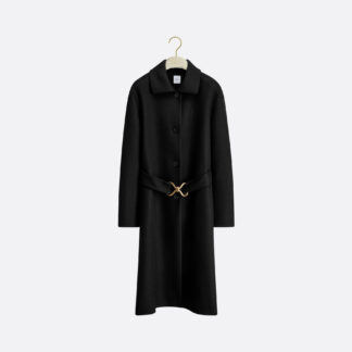 Coat with Belt Black Double-Faced Wool Blend