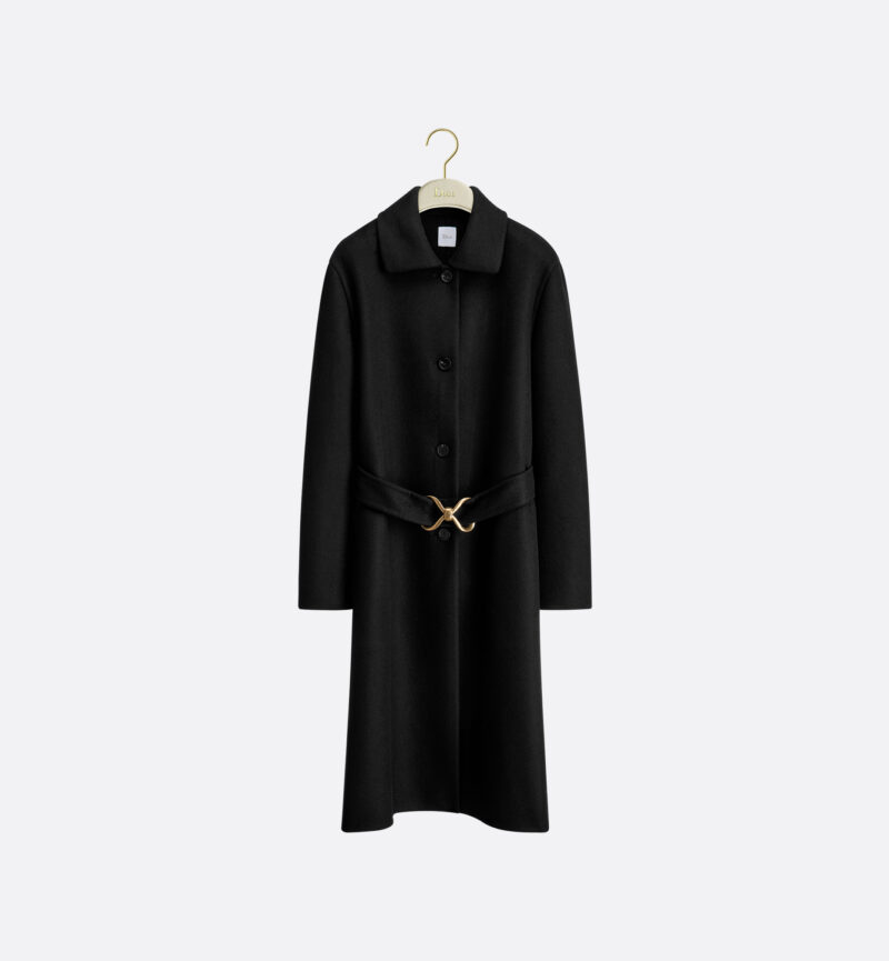 Coat with Belt Black Double-Faced Wool Blend