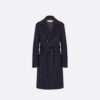Coat with Belt Blue Double-Sided Virgin Wool