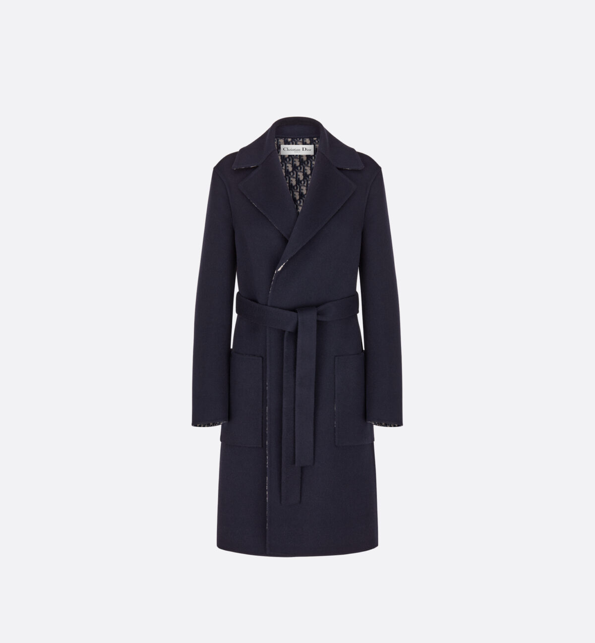 Coat with Belt Blue Double-Sided Virgin Wool