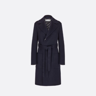 Coat with Belt Blue Double-Sided Virgin Wool