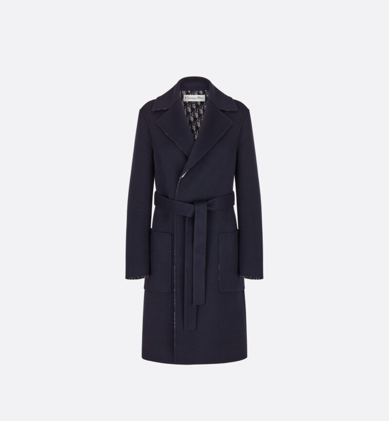 Coat with Belt Blue Double-Sided Virgin Wool