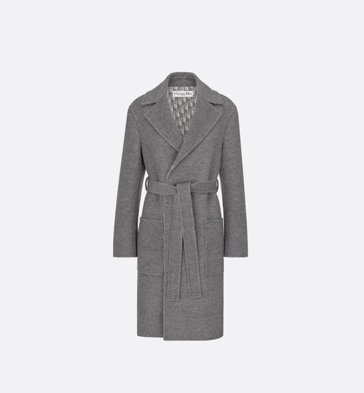 Coat with Belt Gray Double-Sided Virgin Wool