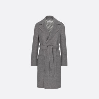 Coat with Belt Gray Double-Sided Virgin Wool