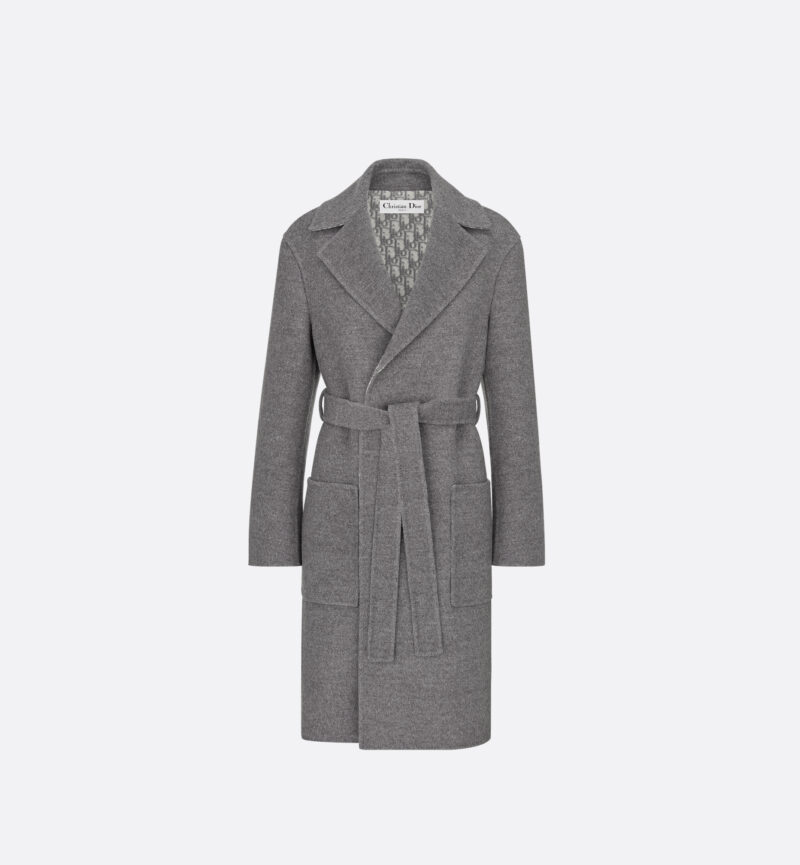 Coat with Belt Gray Double-Sided Virgin Wool