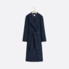 Coat with Belt Navy Blue Double-Faced Virgin Wool and Silk