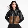 Color Blocked Leather Bomber Jacket