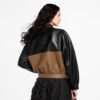 Color Blocked Leather Bomber Jacket
