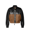Color Blocked Leather Bomber Jacket