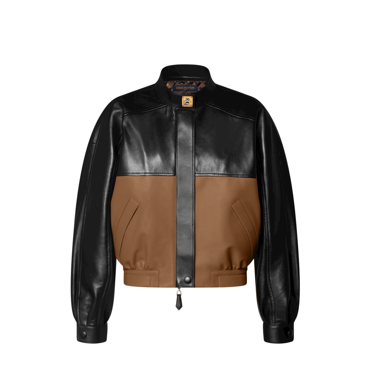 Color Blocked Leather Bomber Jacket
