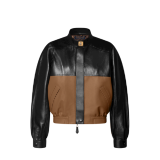 Color Blocked Leather Bomber Jacket