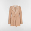 Cropped Coat with Hood and Belt Beige Double-Sided Virgin Wool and Silk