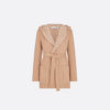 Cropped Coat with Hood and Belt Beige Double-Sided Virgin Wool and Silk