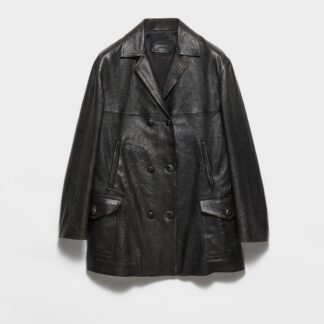 Double Breasted Nappa Leather Caban Jacket