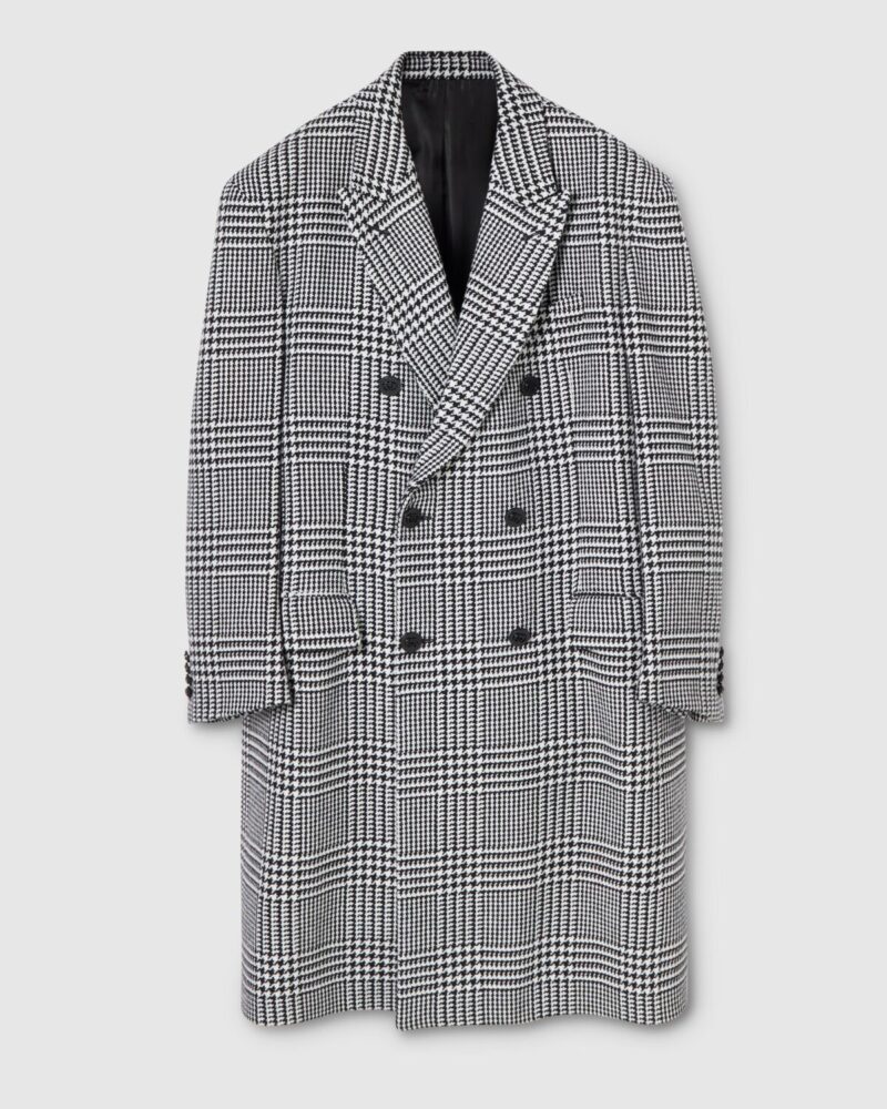 Double Breasted Prince Of Wales Wool Coat