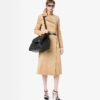 Double Breasted Suede Trench Coat With Self Belt