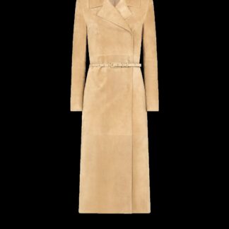 Double Breasted Suede Trench Coat With Self Belt