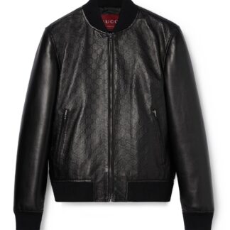 Embossed Gg Leather Bomber Jacket