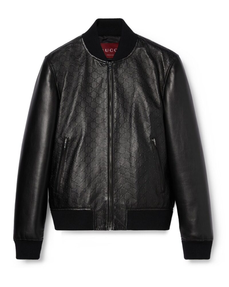 Embossed Gg Leather Bomber Jacket