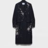 Embroidered Double Breasted Rush Stitch Wool Coat