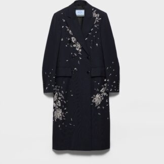 Embroidered Double Breasted Rush Stitch Wool Coat 