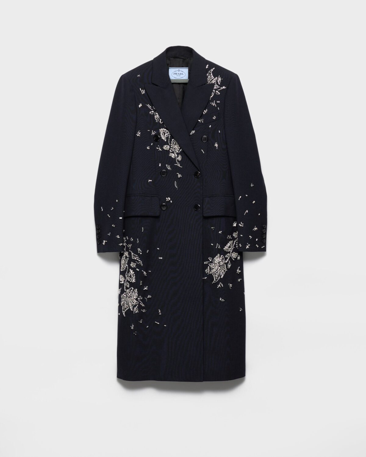 Embroidered Double Breasted Rush Stitch Wool Coat