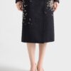 Embroidered Double Breasted Rush Stitch Wool Coat