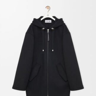 Hooded coat in wool Black