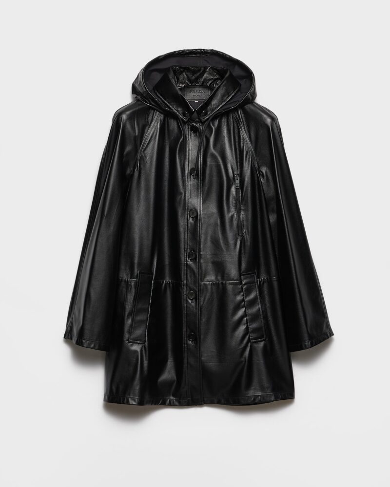Hooded Nappa Leather And Fabric Caban Jacket