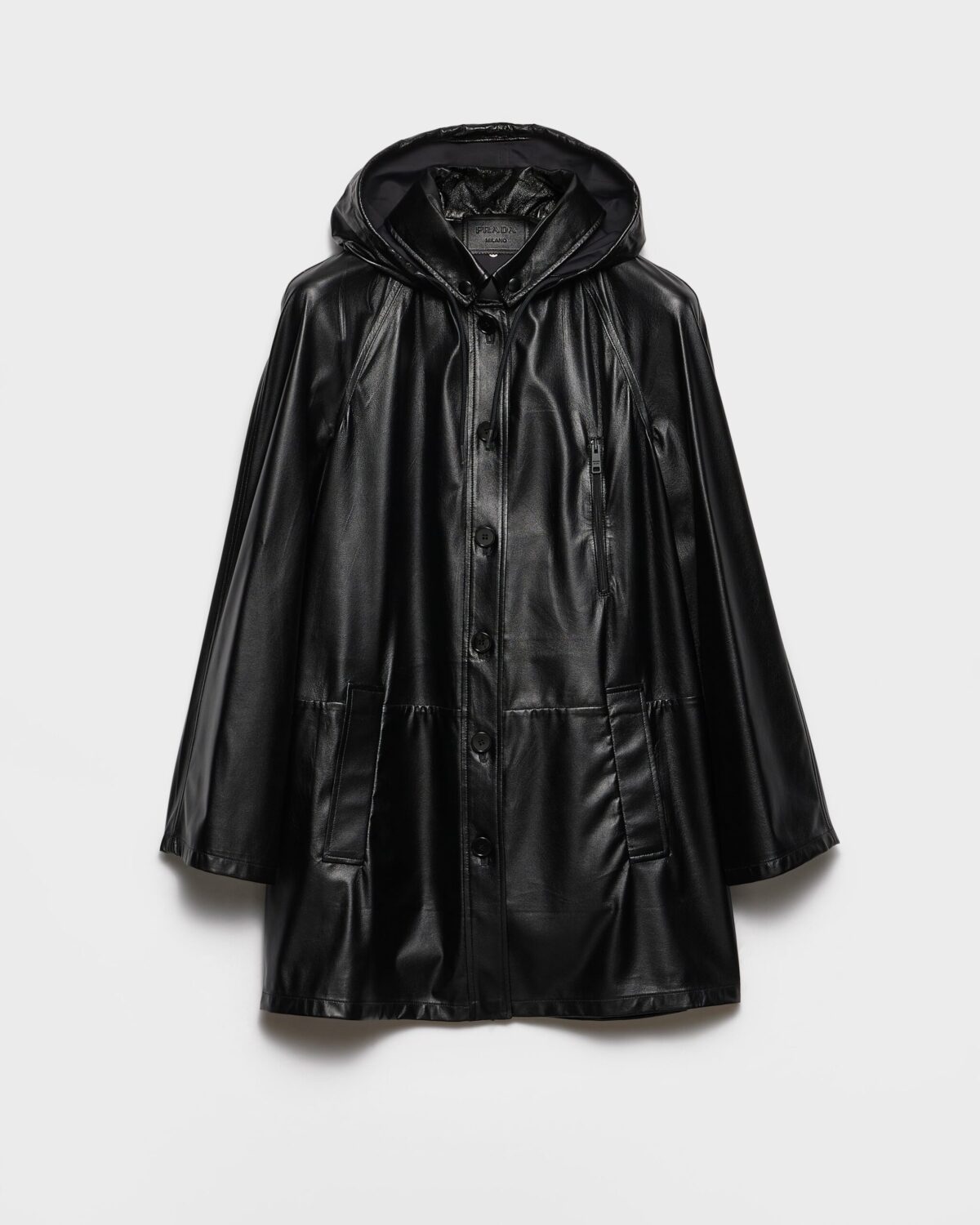 Hooded Nappa Leather And Fabric Caban Jacket