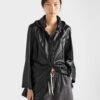 Hooded Nappa Leather And Fabric Caban Jacket
