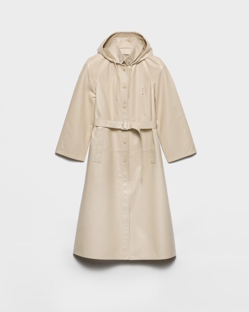Hooded Nappa Leather And Fabric Coat