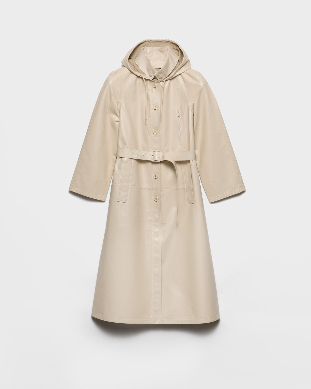 Hooded Nappa Leather And Fabric Coat