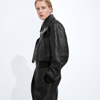 Intrecciato Leather Blouson Double Black