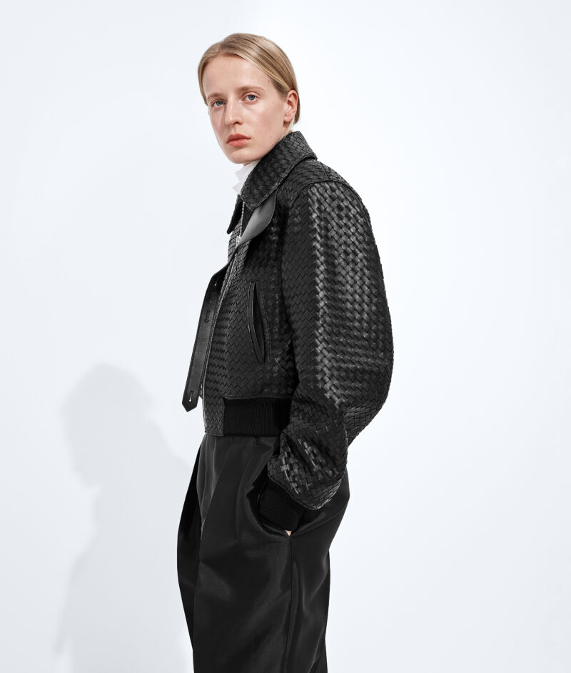 Intrecciato Leather Blouson Double Black