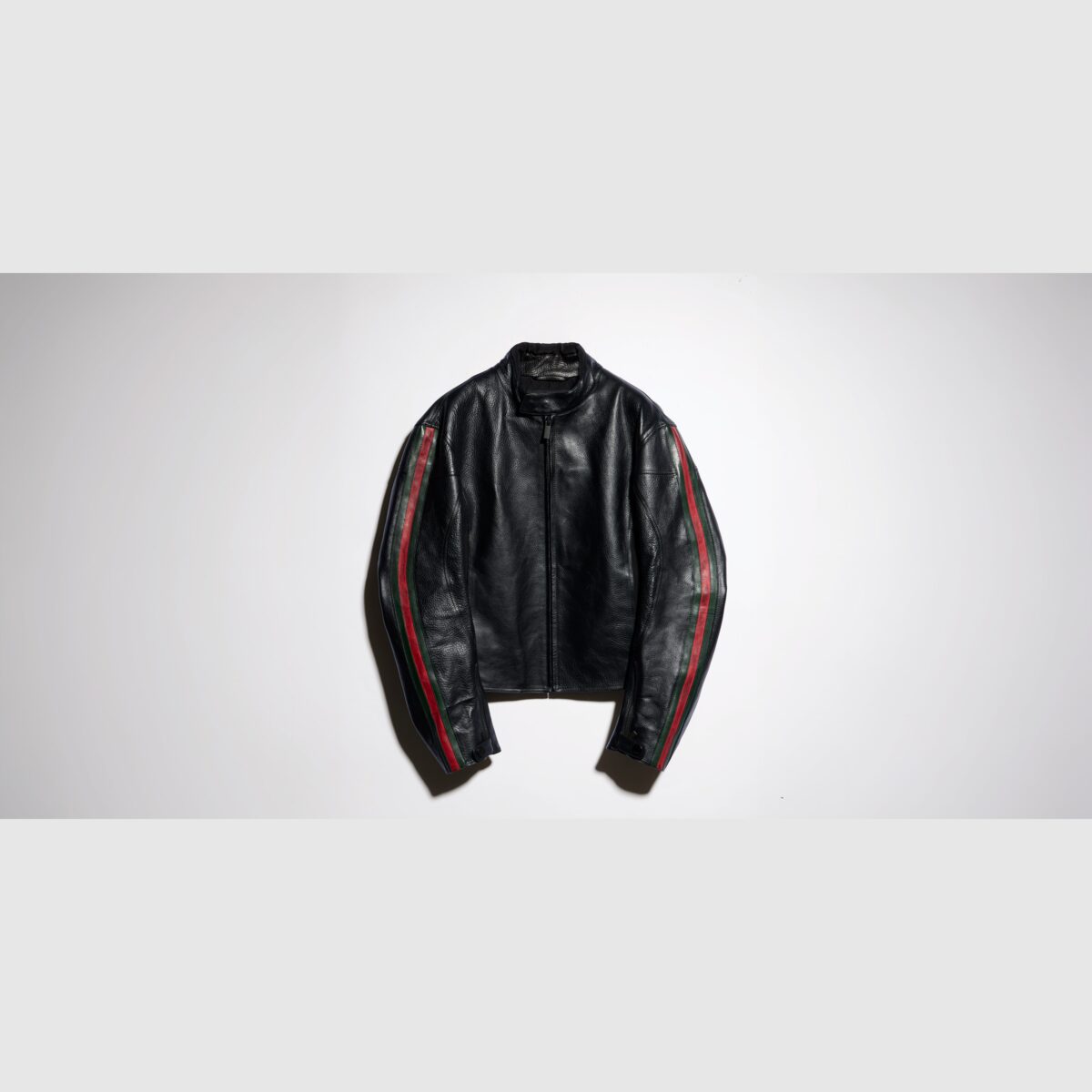 Leather Biker Jacket With Web Detail