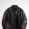 Leather Biker Jacket With Web Detail