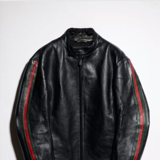 Leather Biker Jacket With Web Detail