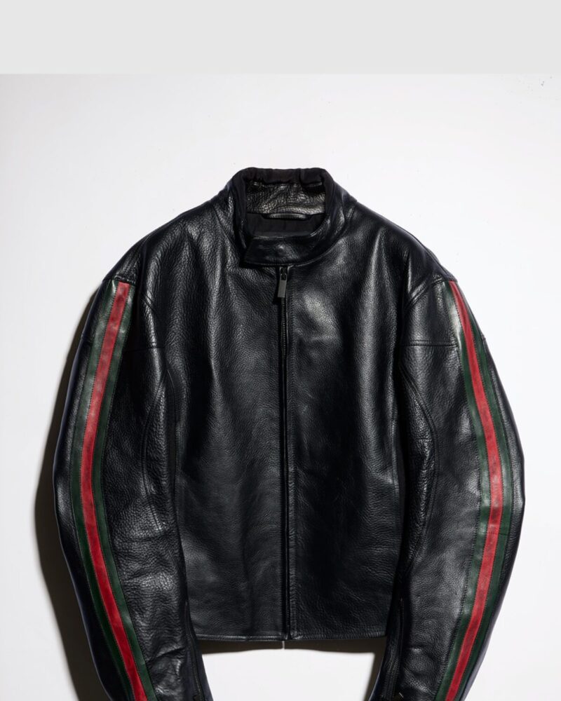 Leather Biker Jacket With Web Detail