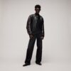 Leather Biker Jacket With Web Detail
