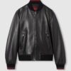Leather Bomber Jacket With Web